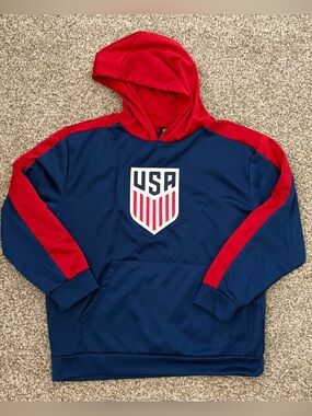Icon Sports Team USA Soccer Futbol‎ Hoodie Sweatshirt Red White Blue Size XL